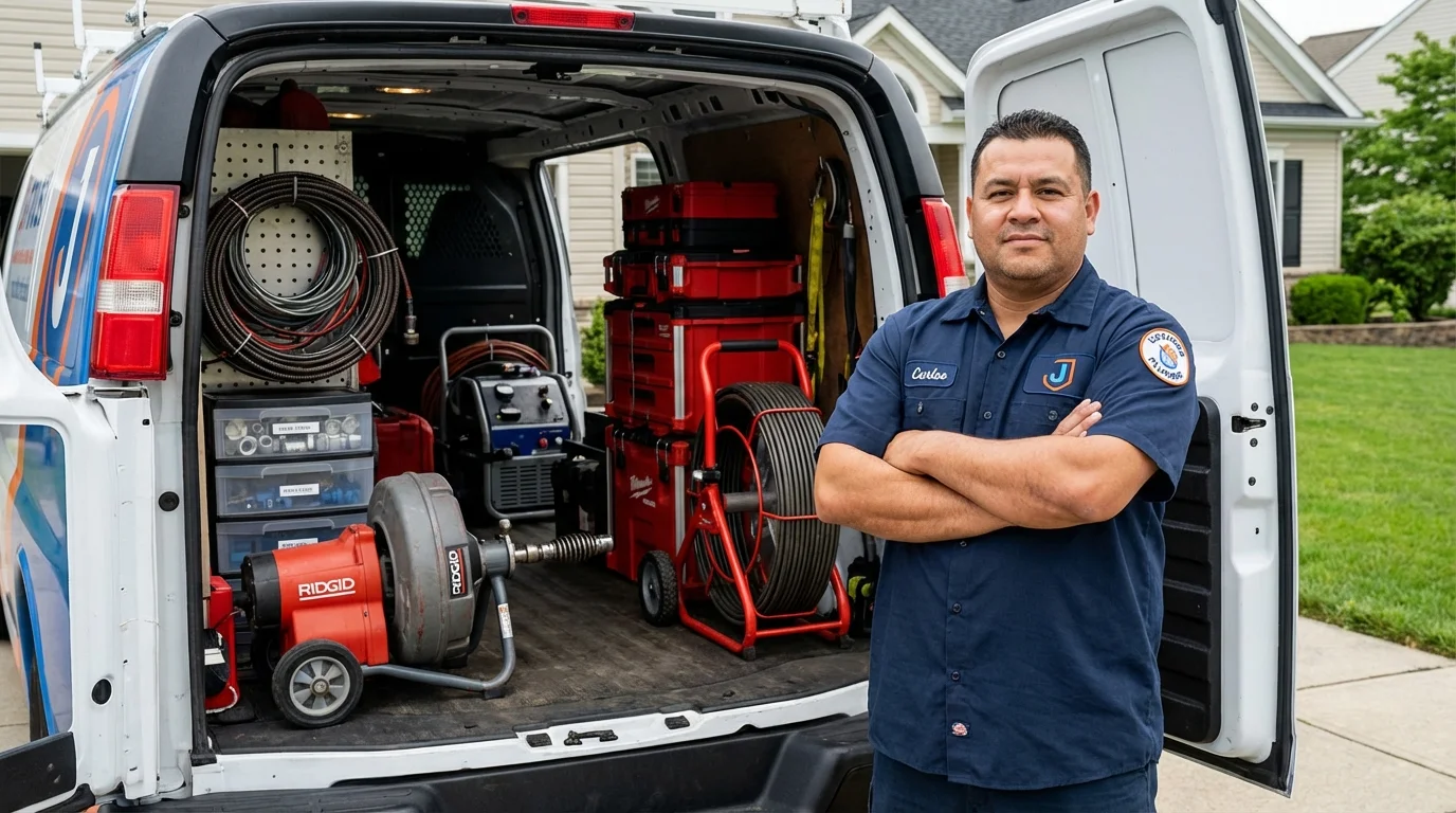 Professional drain cleaning equipment and Johns Plumbing LLC plumber in Scarsdale