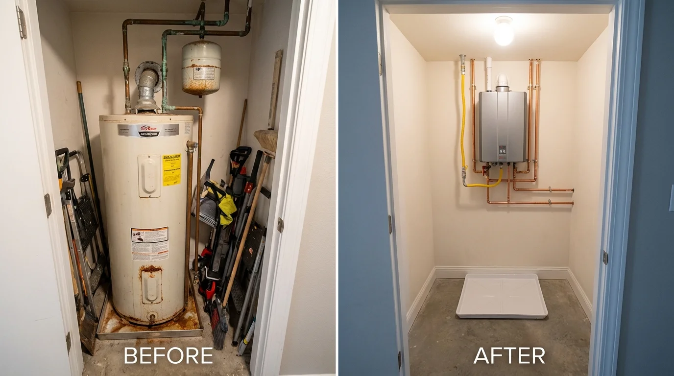 Tank water heater versus wall-mounted tankless unit comparison for Scarsdale, NY homeowners