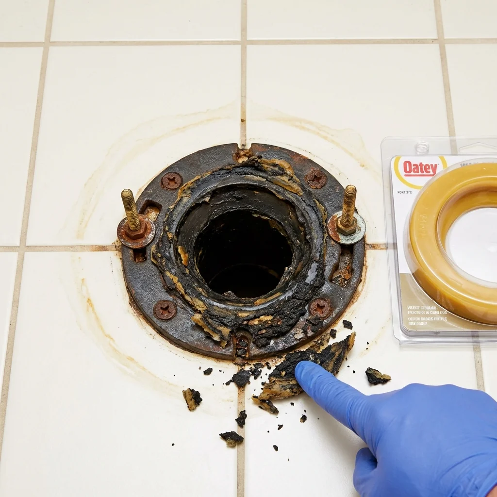Failed wax ring showing water seepage at the base of a toilet in a Scarsdale, NY home